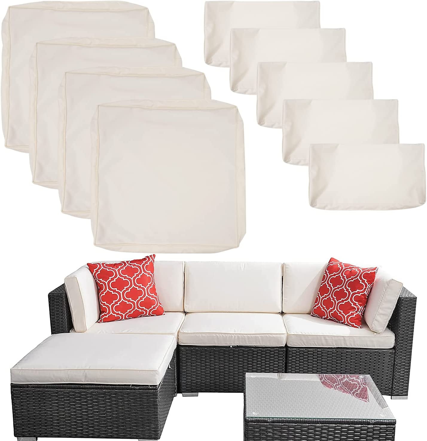 9 Pack Outdoor Patio Cushions Replacement Covers Fit for 5 Pieces 4
