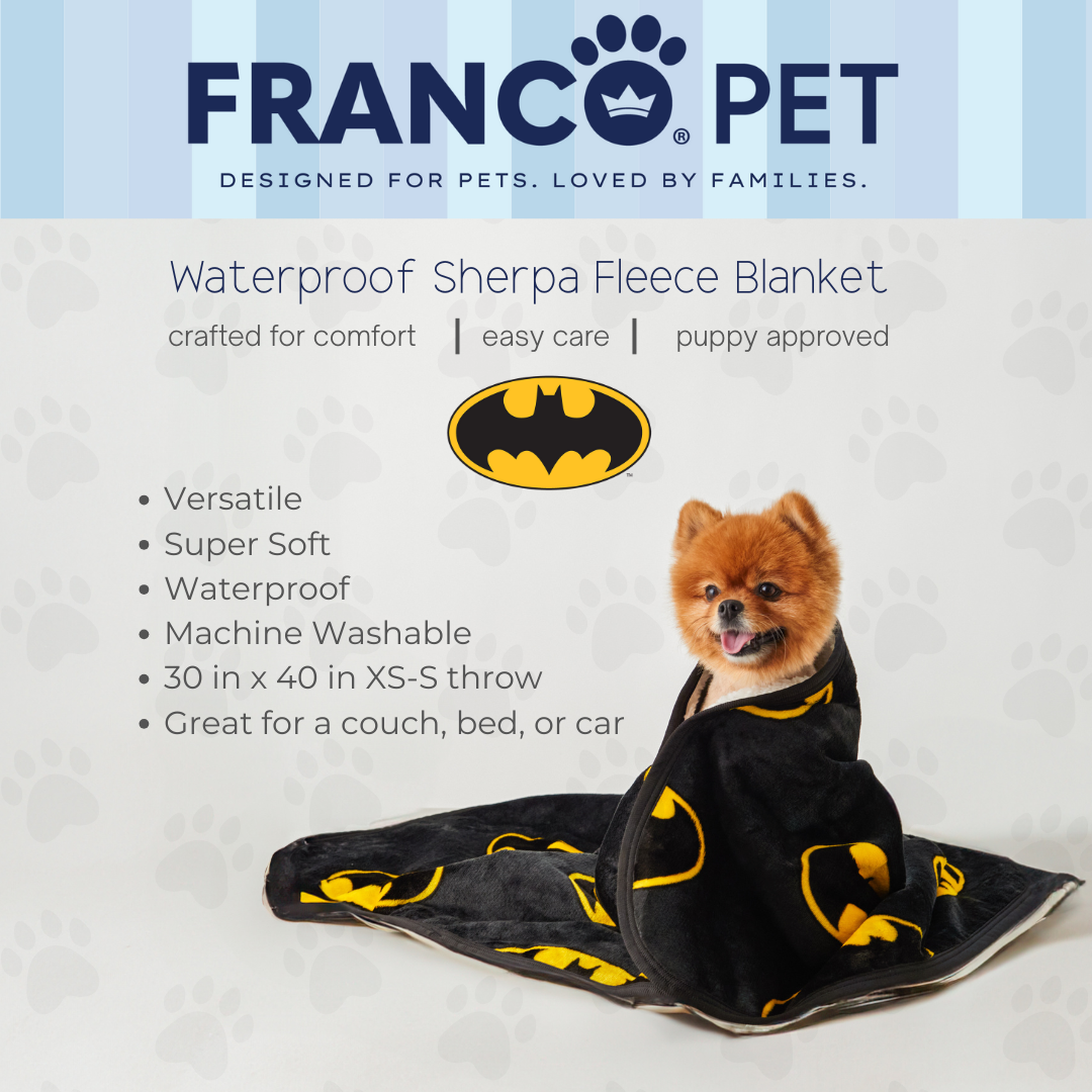Batman Waterproof Fleece Sherpa Dog Pet Throw Blanket, 30x40 Small