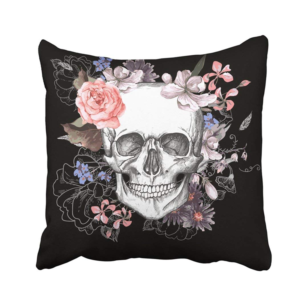Red Rose Skulls Gothic Cushion Pillow Cover Spooky Halloween Handmade Bright New