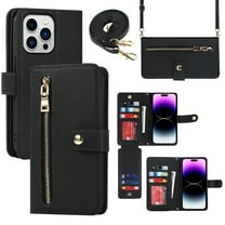 Feishell Compatible with for iPhone 13 Pro Wallet Case Crossbody, Zipper Phone Case with RFID Blocking Card Holder Wrist Strap Leather Purse Gift for Women For iPhone 13 Pro, Black