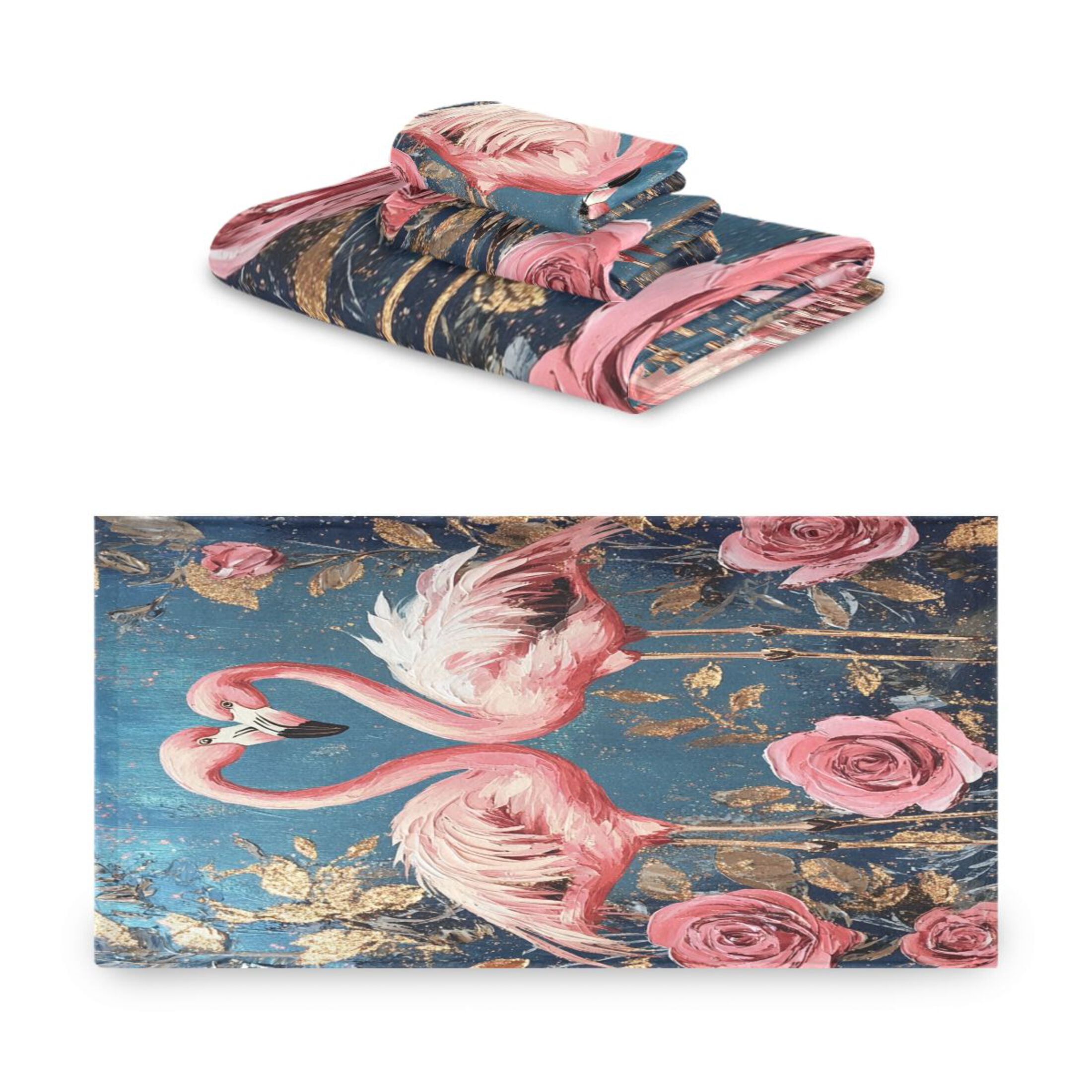WOBOGO Raggedy Pink Flamingos Ultra Soft 3 Pack Cotton Towel Set Includes 60 x 30in Bath Towel 28 x 16in Face Towel and 13 x 13in Small Square Towel for Everyday Use Lightweight and Compact