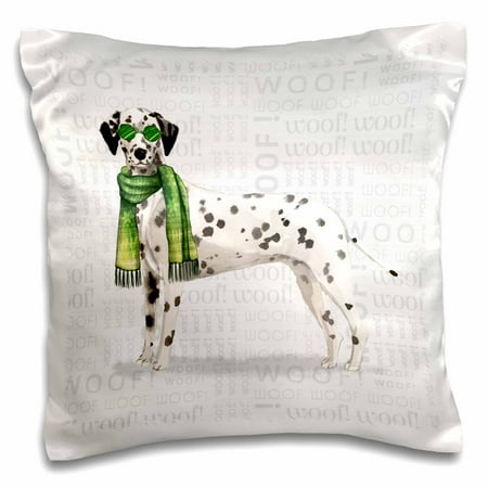 Dog Days Of Winter Pillows 3dRose Dalmatian Dog Stands with Green Sunglasses and Winter Scarf Christmas - Pillow Case, 16 by 16-inch ()