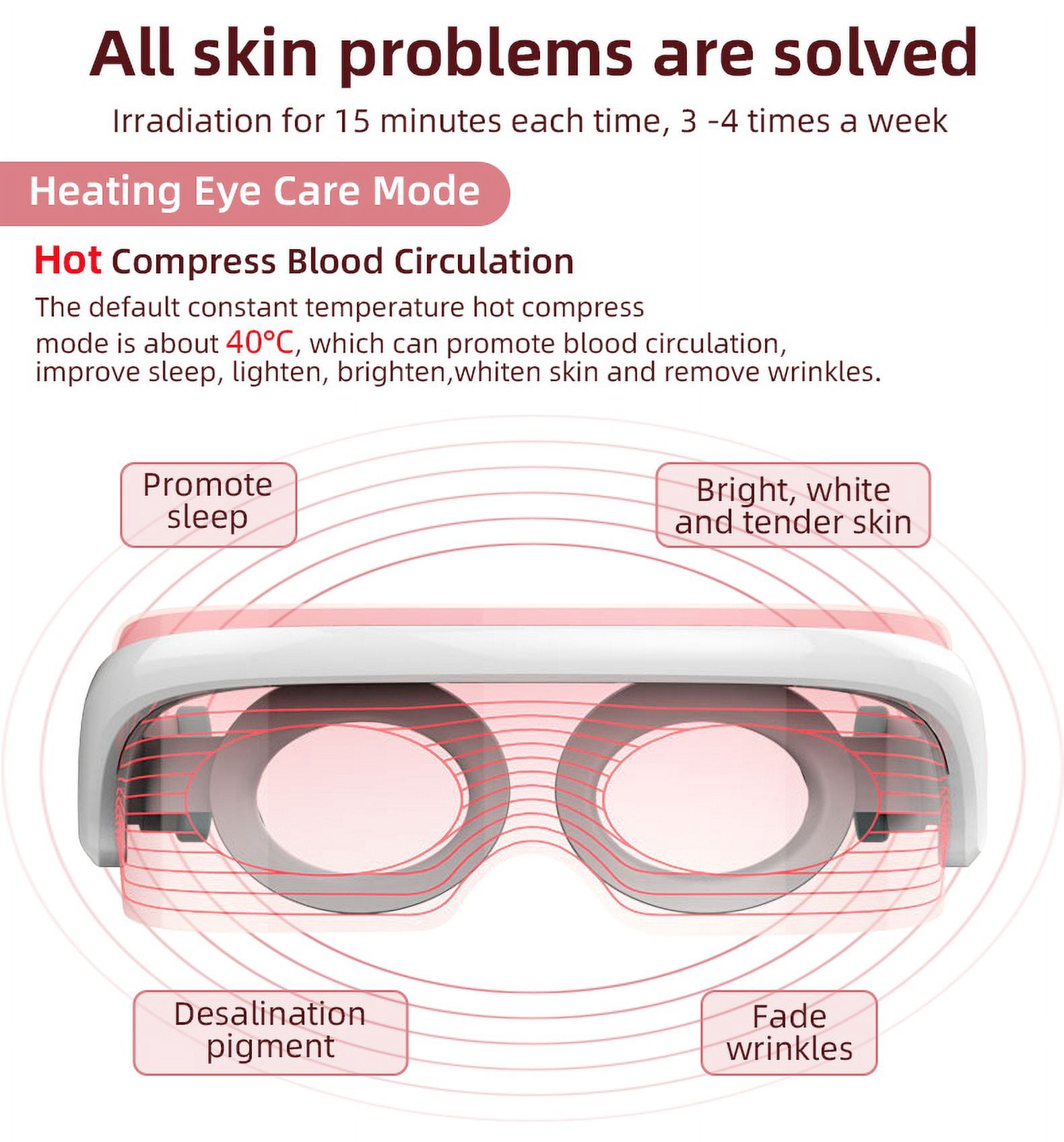 Eye Repair for Dark Circles and Puffiness Electric Vibrating Heated Massage Eye Mask With 3 Colors LED Beauty Light Therapy EYE Mask, Photon Instrument, Anti Acne Wrinkle Removal Skin SPA