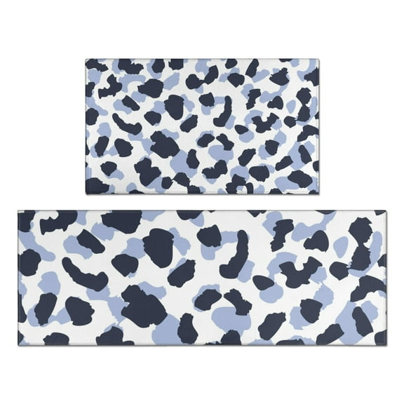 Blue and Dark Blue Leopard Pattern Kitchen Rugs Sets Of 2,Anti Fatigue Kitchen Mat Rugs Non Slip Washable,Decorative Kitchen Floor Mats for Kitchen,Sink,Laundry,17"x30" 17"x47"