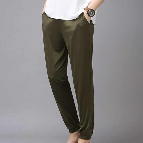 Hzgobj Men Soft Ice Silk Jogger Pants Lightweight Summer Drawstring Sweat Pants with Pockets Running Workout Gym Track Golf Long Yoga Pants Stretch Quick Drying Breathable Lounge Trousers