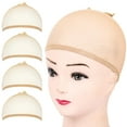 thumbnail image 1 of 4 pieces Light Brown Stocking Wig Caps Stretchy Nylon/Mesh Wig Caps for Women, 1 of 6