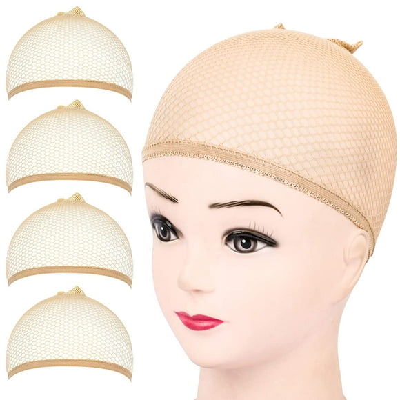 4 pieces Light Brown Stocking Wig Caps Stretchy Nylon/Mesh Wig Caps for Women