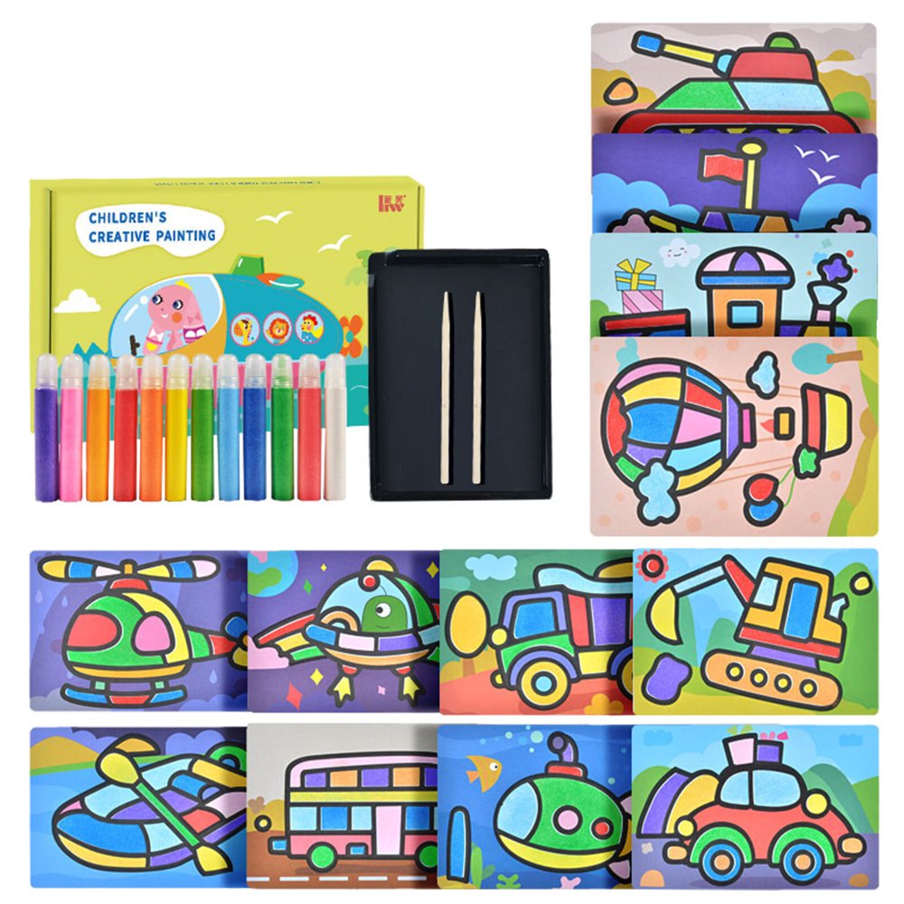 KLKCMS Kits d'Art de Sable pour Enfants 12 Couleurs Thème de Circulation de Sable Jouets Éducatifs Peinture de Sable