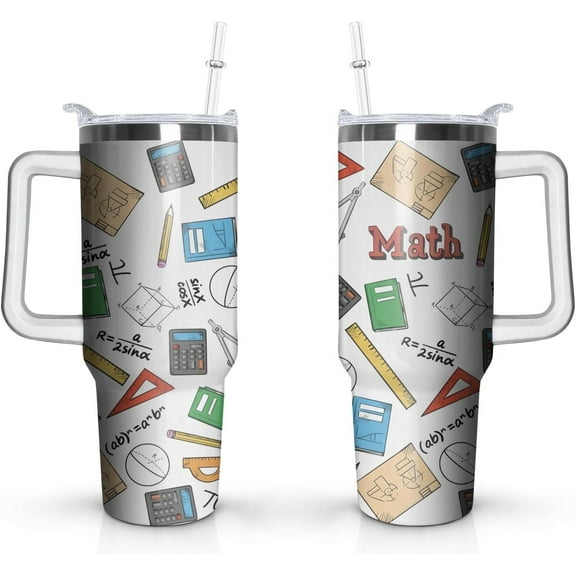 40oz Math Teacher Gifts Tumbler with Handle and Straw, Mathematics Stainless Steel Insulated Cup with Lid, Travel Coffee Mug Water Bottle, Birthday Gifts for Women Men