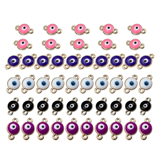 EeaseMX 50 piezas DIY Conector de ojo azul turco de doble agujero estilo pulsera conector oro rosa accesorios para hacer joyas accesorio