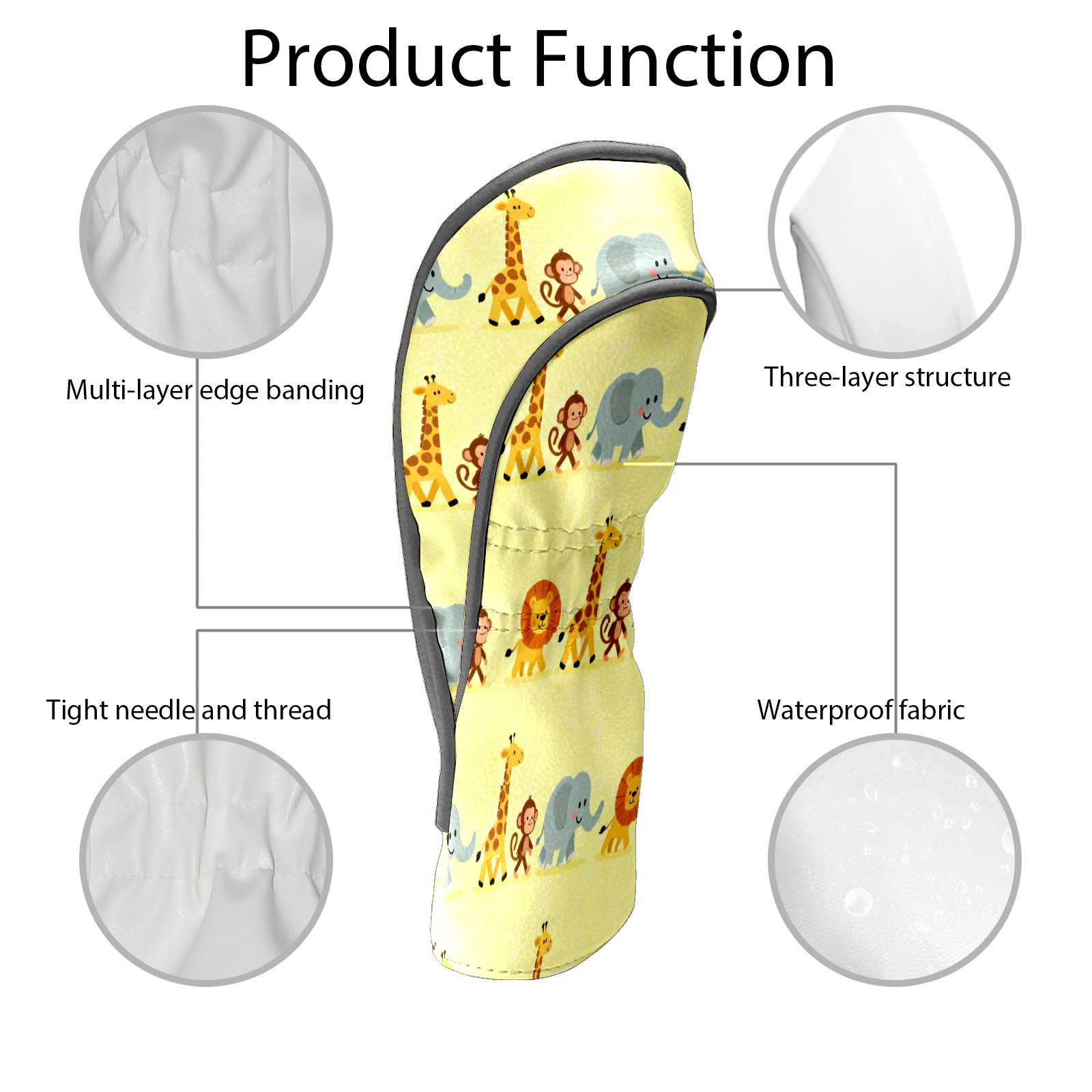 Golf Club Covers, Yellow ZooAnimalRow Premium PU Leather Driver Hybrid Putter Head Covers with Velvet Lining, Waterproof Golf Gifts for Men Women