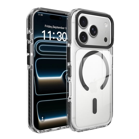 Corliven for iPhone 17 Pro Case with Magnetic Wireless Charging and Shock-Absorbing PC TPU, Black