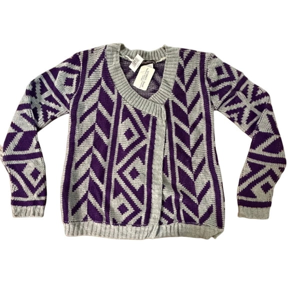 Madberry Women's Purple/Gray Geometric Cardigan Size Small