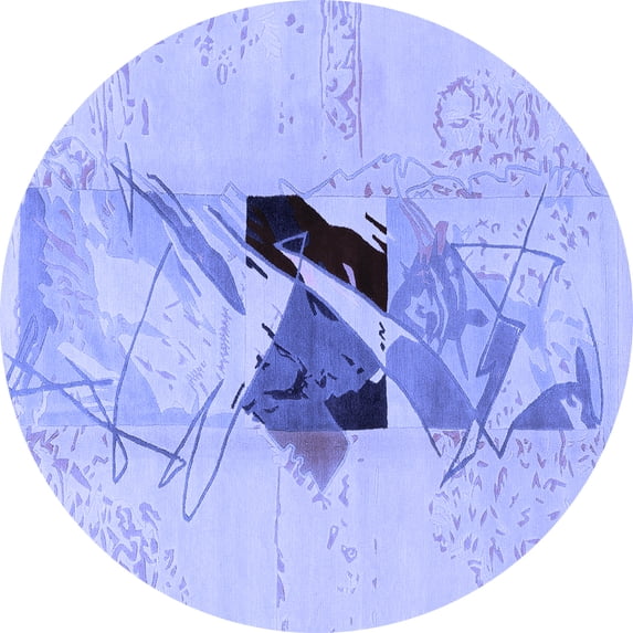 Ahgly Company Machine Washable Indoor Round Abstract Blue Modern Area Rugs, 3' Round