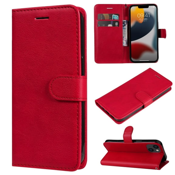 SaniMore for iPhone 14 Case, with RFID Blocking [2 Card Slots] PU Leather Cover with Detachable Hand Strap Flip Kickstand Magnetic Wallet Cover for iPhone 14, Red