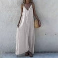 thumbnail image 7 of Efsteb Womens Solid Color V Neck Spaghetti Strap Maxi Dress Summer Casual Sleeveless Tank Dress Loose Beach Sundress with Pocket （White，M）, 7 of 7