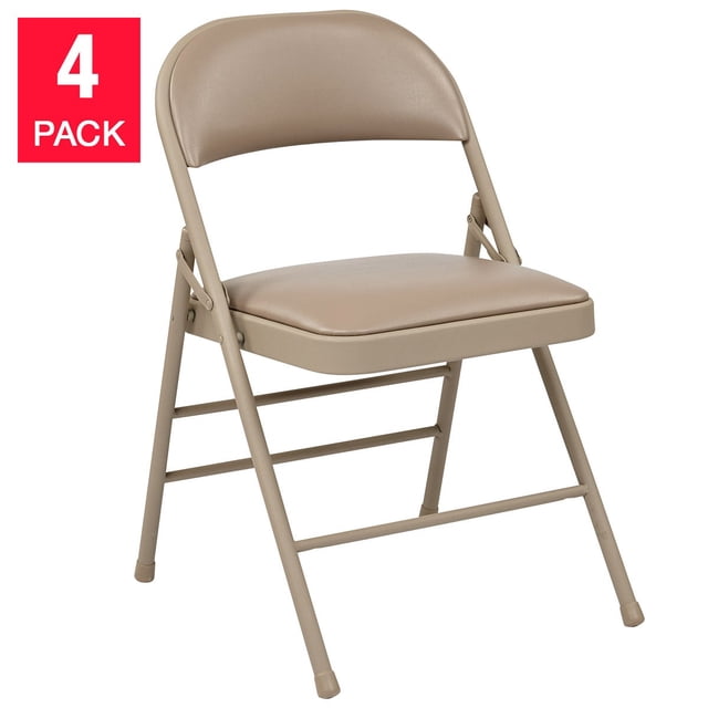 Office Star Tan Vinyl Padded Folding Chair 4-pack