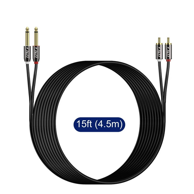 J&D 15 ft Dual 1/4 inch TS to Dual RCA Stereo Audio Interconnect
