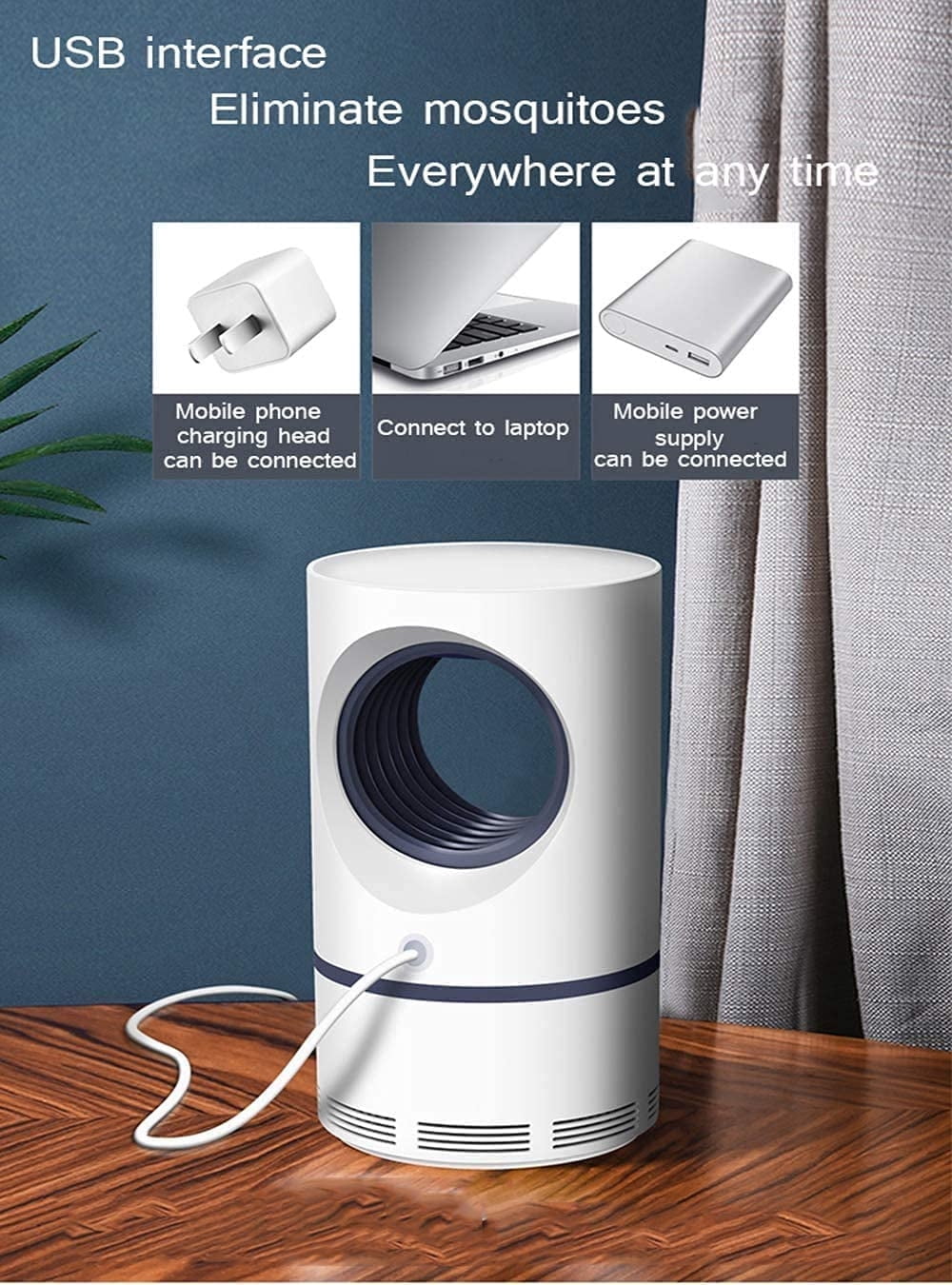 Casewin Electric Indoor Mosquito Trap, Mosquito Killer Lamp With USB Power Supply And Adapter, Suction Fan, No Zapper, Child Safe, Indoor Fly Killer, ABS Flame Retardant Material-White