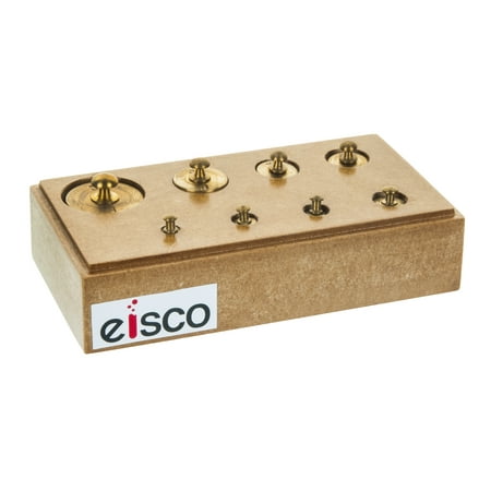 - Eisco Labs Primary Weight Set - Brass - In Hardwood Storage Block - 9 pieces