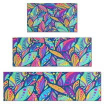 Blue Pioneer Flower and Leaf Pattern Kitchen Rugs Sets Of 3,Kitchen Runner Rugs Non Skid Washable,Decorative Kitchen Floor Mats for Kitchen,Sink,Laundry,17"x30"  17"x47"   17"x59"