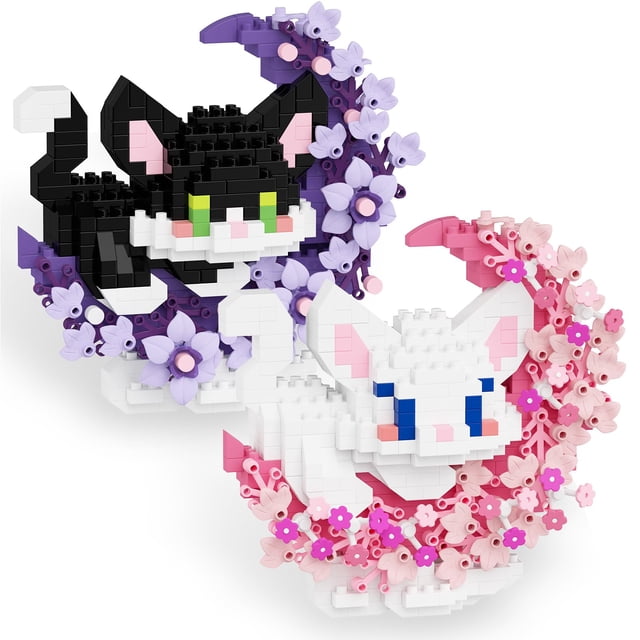 Juego de Bloques de Construccion TENYEAH YC022 Micro Ladrillos Gatos con Flor y Luna 2 en 1