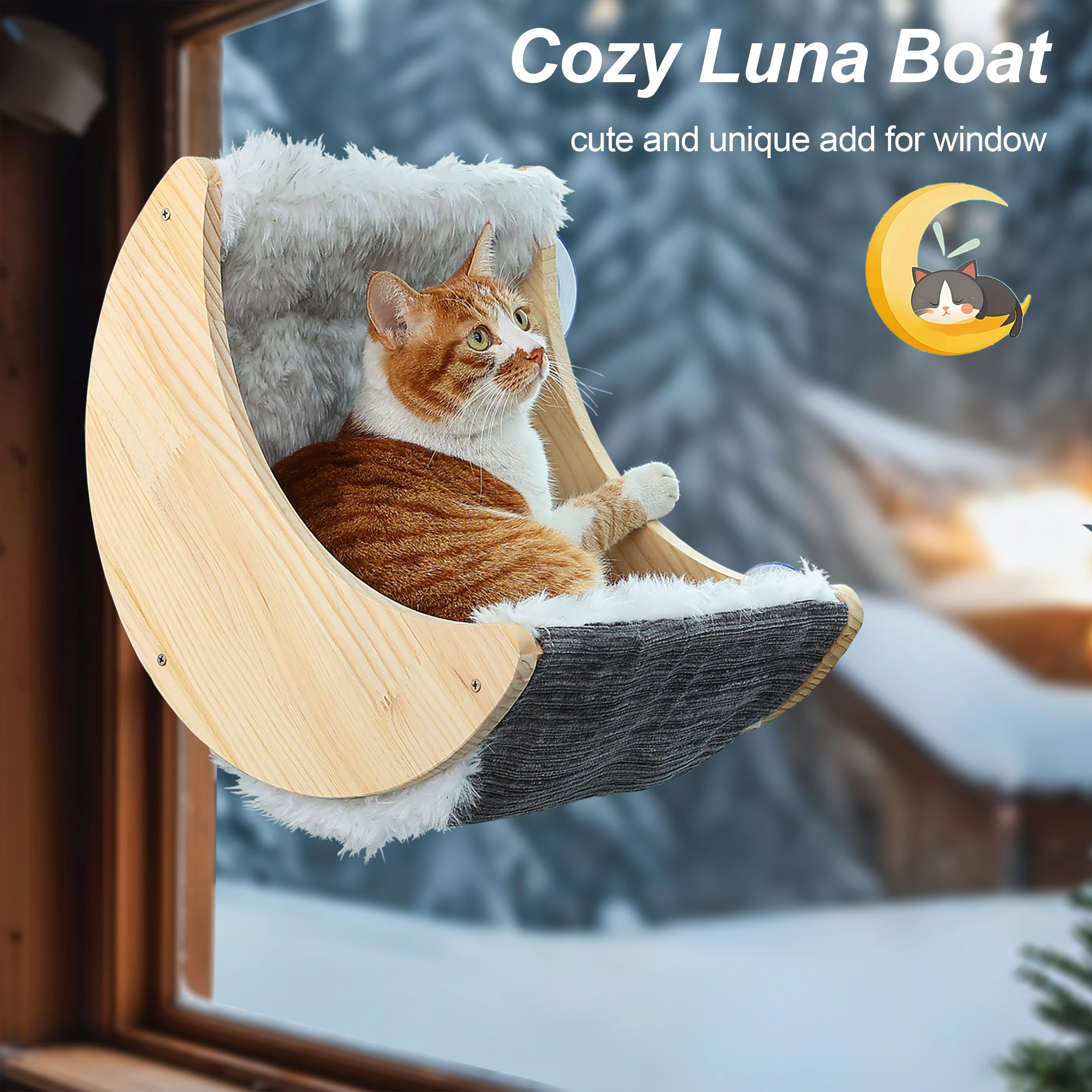Window Cat Beds With Ultra Plush Hammock  Moon Shelves Mounted Strong Suction Cups Seat For Overlooking And Sunbathing(faux Fur)