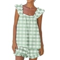thumbnail image 2 of BWASD 2026 New Womens Pajama Sets 2PC Soft Cotton Summer Ruffle Trim Top and Shorts Outfits Loose Casual Breathable Sleepwear Loungewear Fashion Clothing (Mint Green L), 2 of 4