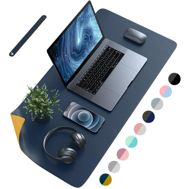 Almohadilla de escritorio – Alfombrilla de escritorio de piel sintética de doble cara almohadilla de escritura cubierta de escritorio impermeable35.4" x 17"、Azul marino/Amarillo Xemadio CZBG-XM178-22