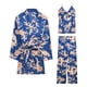 thumbnail image 3 of Women\'s Pajamas Set 3-piece Silk Satin Sleepwear Printed Nightwear Included Short Robe Tank Top AndCamel3XL, 3 of 5