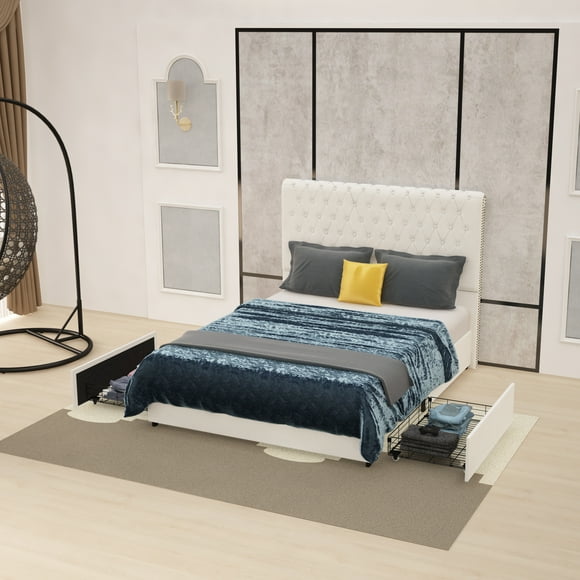ULEW | Cama Queen Tapizada en Terciopelo con Marco Metálico | Estructura de Madera Contrachapada y Espuma | Diseño Elegante y Confortable| Tamaño 220x157x128 cm