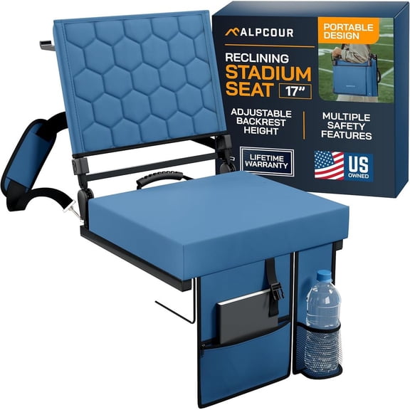 Folding Reclining Stadium Seat with Back Support, Portable Bleacher Chair with for Sports  Outdoor