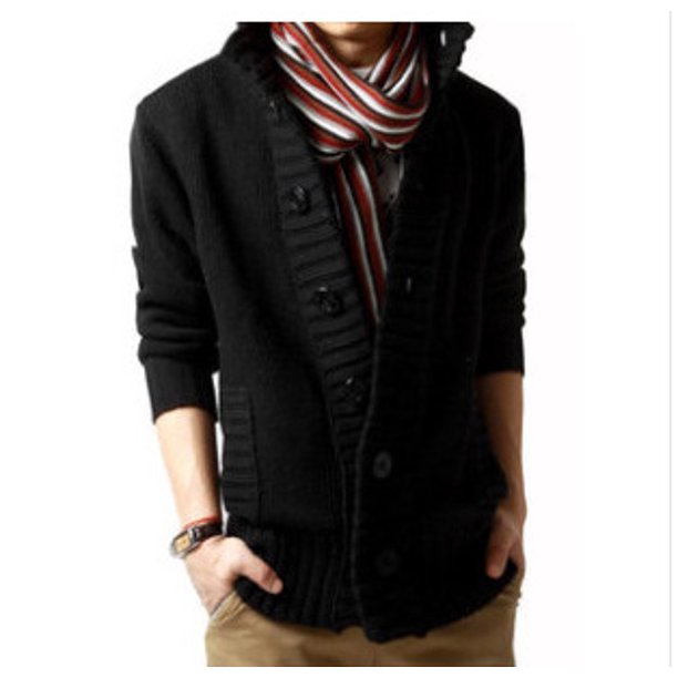 Suéter de cuello alto con hebilla pirata de otoño e invierno para hombre, suéter coreano grueso, cárdigan de punto de lana con aguja gruesa