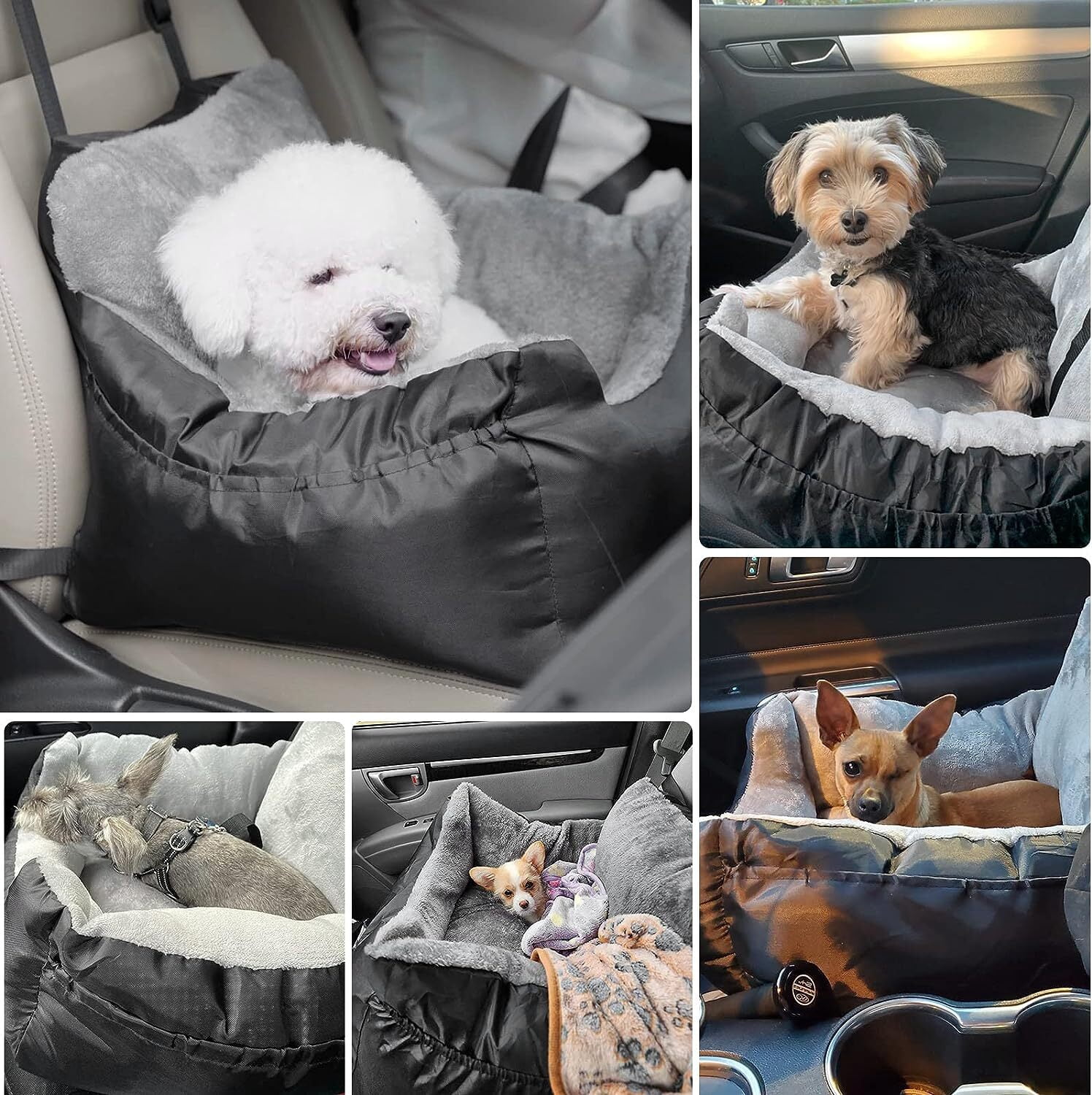Medium Dog Car Seat, Dog Beds for Car, Pet Booster Seat, Fully Detachable and Washable, with Clip-on Safety Leash, Adjustable Straps for Small Pets up to 45lbs, Travel Carrier Bed