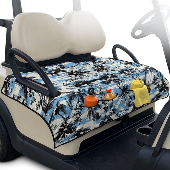 Pzuqiu Tropical Palm Tree Quilted Golf Cart Seat Cover | 2-Person Universal Fit With 4 Pockets | Non-Slip Protective Golf Accessory