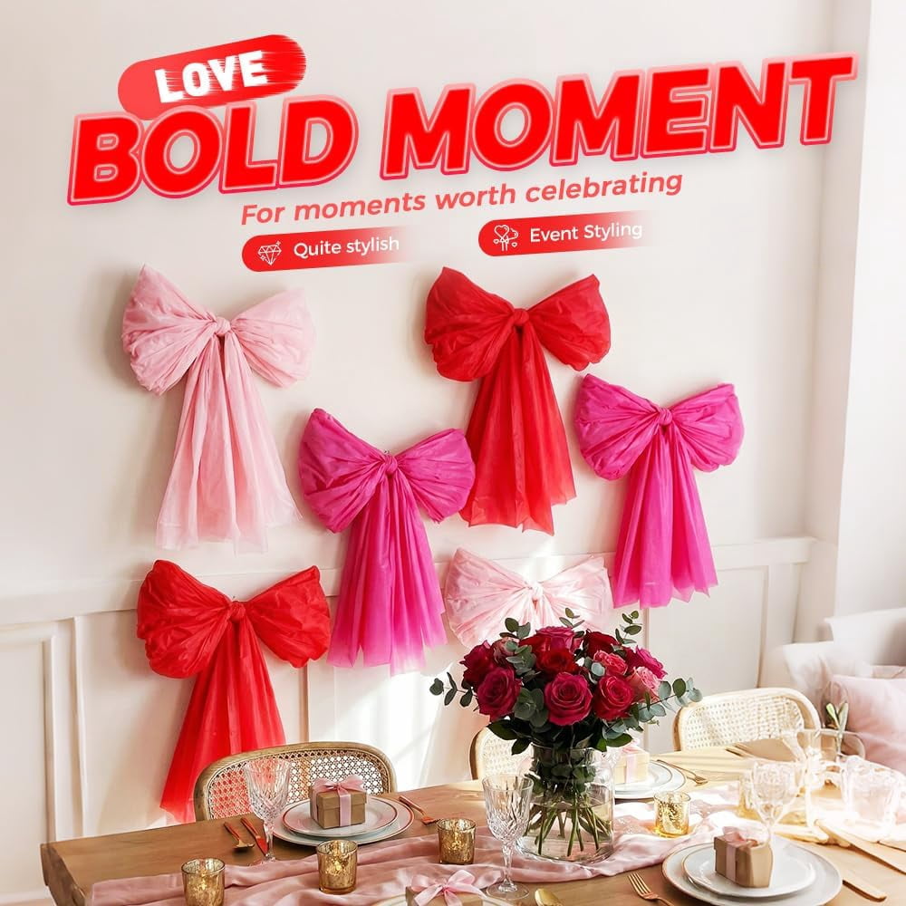 Large Pink Bow,Valentines Day Decorations,54X107 inch DIY Giant Wall Bows for Wedding Coquette Birthday Backdrop Bridal Shower Bachelorette Room
