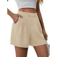 thumbnail image 2 of Airmenty Women's Shorts Summer Dressy Casual Short Elastic Waist Wide Leg Suit Tailored Shorts Comfy Elagant Work Trouser Shorts with Pockets, 2 of 6