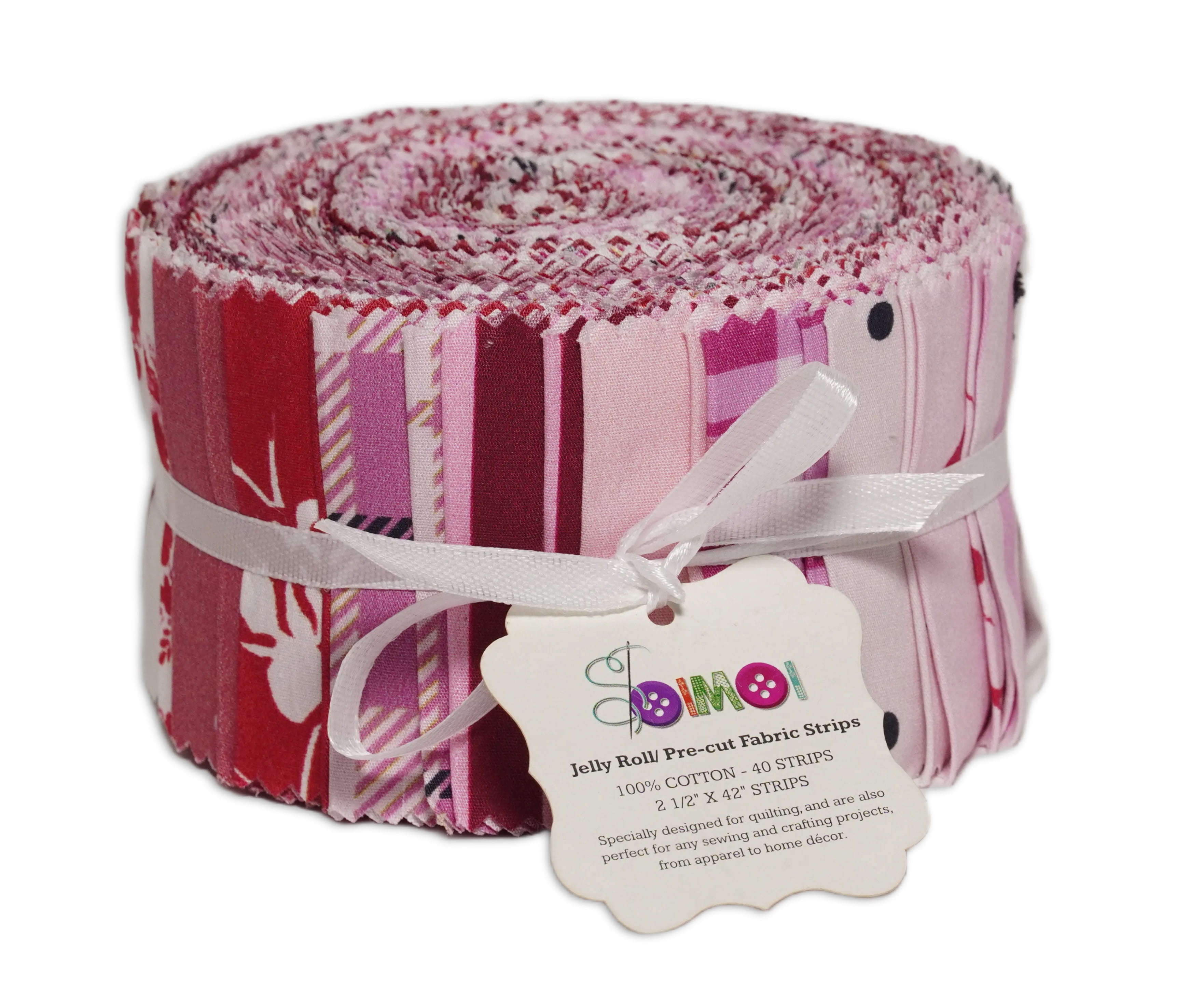 Soimoi 40Pcs Floral & Check Print Cotton Precut Fabrics for Quilting Craft Strips 2.5 x 42 inches Jelly Roll