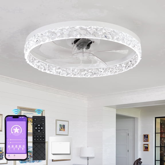 GCGAFUL 19.69 Inch Dimmable Ceiling Fan with Light and Remote, Low Profile Flush Mount Fan with 3CCT for Bedroom, Living Room