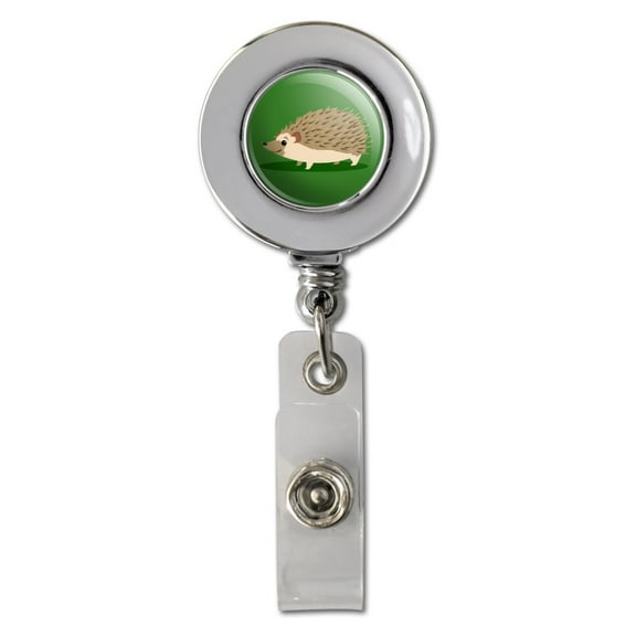 Hedgehog on Green Retractable Reel Chrome Badge ID Card Holder Clip