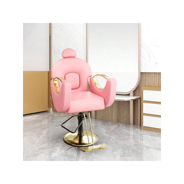 Bingirl Fauteuil de Barbier Pivotant Inclinable avec Appuie-Tête Réglable : Pompe Hydraulique Robuste, Dossier Inclinable, Rose, pour Coiffeurs, Maison, Spa, Shampooing