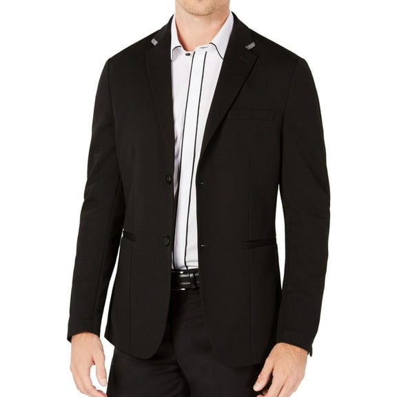 Ryan Seacrest Mens Knit Two Button Blazer Jacket, Black, Small