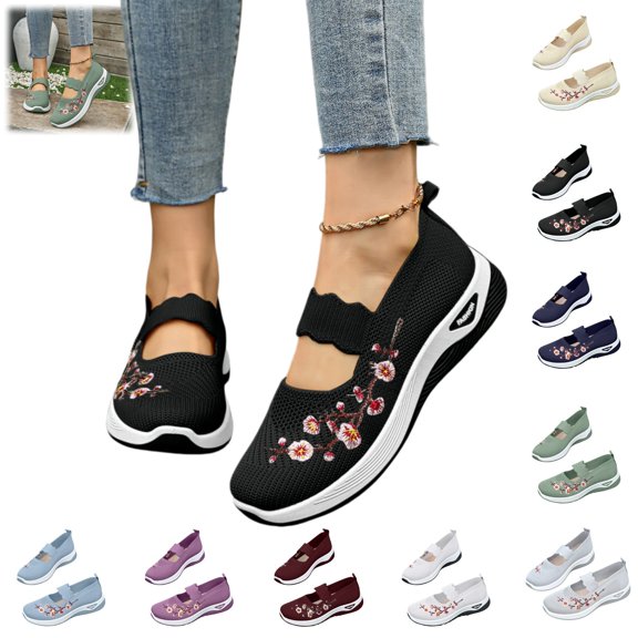 Mfakffe Orthopedic Shoes for Women Summer Casual Non Slip Slip on Arch Support Sneakers Dressy Lightweight Mesh Closed Toe Shoes (Black)