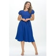 thumbnail image 2 of Royal Neon Large-X-large Size Women's Short Puff Sleeve Midi Solid Cocktail Flare Tea Party, Formal and Casual Dresses, 2 of 5