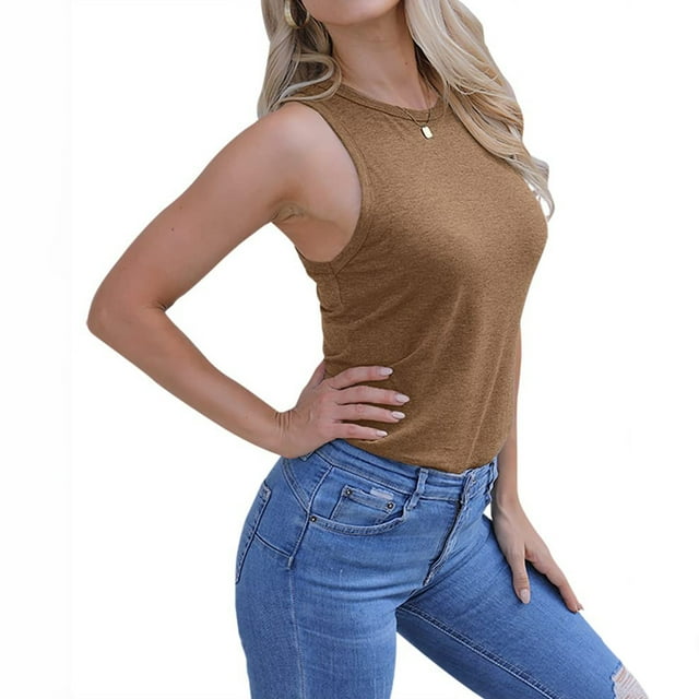 UPPADA Womens Tank Tops Summer Racerback Solid Beach Vacation Tops Loose Athletic Sleeveless Shirts Cami Ribbed Tank Tops Trendy Casual Slim Fitted Knit Basic Tee Blouses,Clearance Items for Women