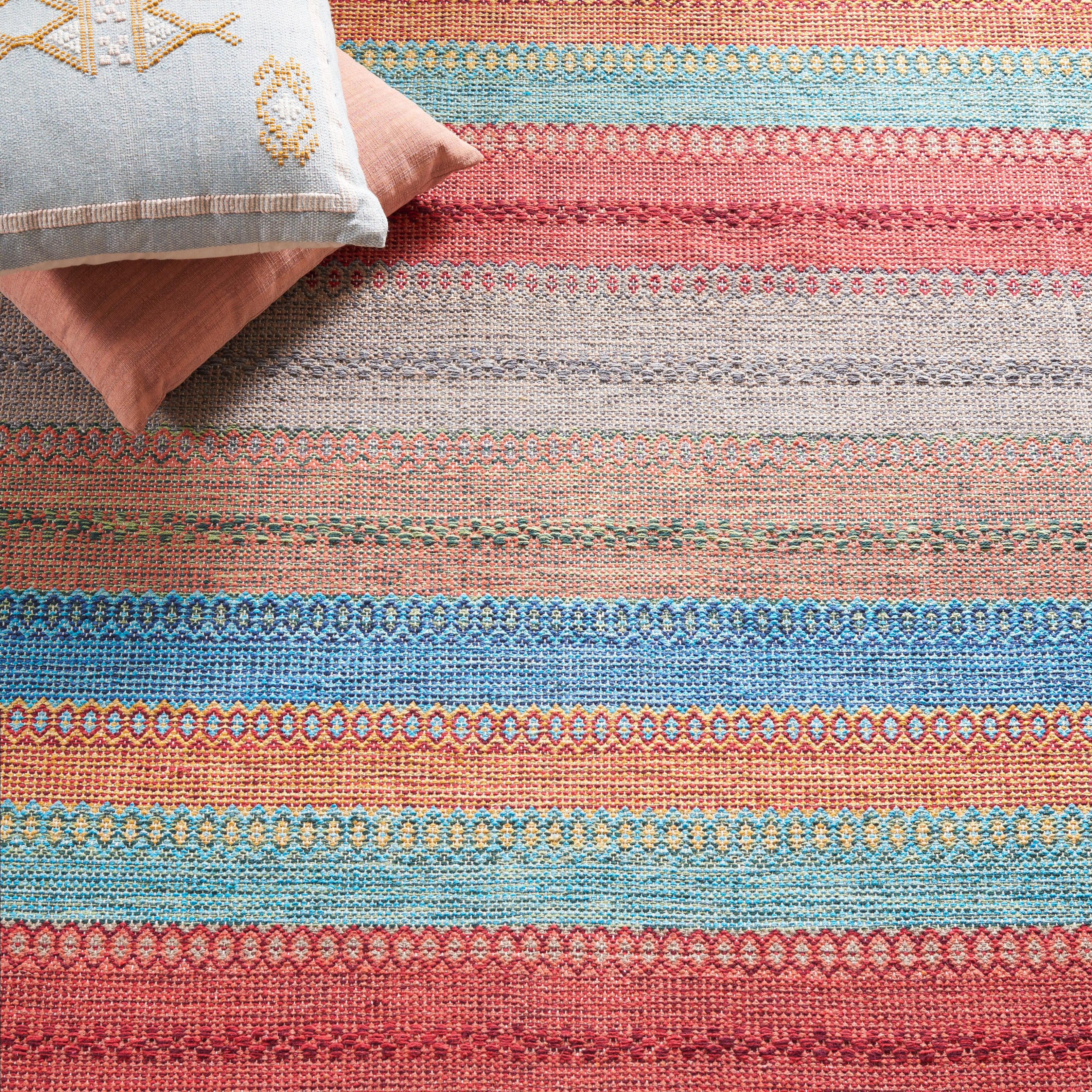 SAFAVIEH Montauk Albine Striped Cotton Area Rug, Blue/Grey, 6' x 9'