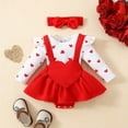 thumbnail image 3 of Owordtank Baby Girl Valentines Outfit Ruffles Long Sleeve Heart Print Romper Dress Newborn Valentines Day Clothes, 3 of 8