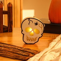 Hometravel Halloween Decorative Lantern, Portable Wooden Lantern with Light, Spooky Scene Pendant for Indoor or Outdoor Holiday Decorations