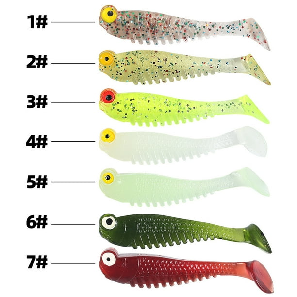 Tongliya 1 Pack Of Silicone 10pcs Lure Lure Soft Bait Seven Colors 5.5cm1.5g Bionic T Tail Small Fish Luminous 5#Other