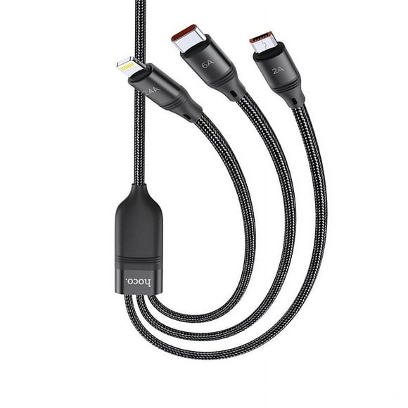 Hongkaii hoco. U104 one-to-three 6A fast charging data cable for Apple Android type-c nylon braided cable DZ#422-5901